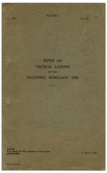 British Air Force Booklet Written in Response to the 1936 Arab Revolt in Palestine -- Notes on Tactical Lessons of the Palestine Rebellion, 1936
